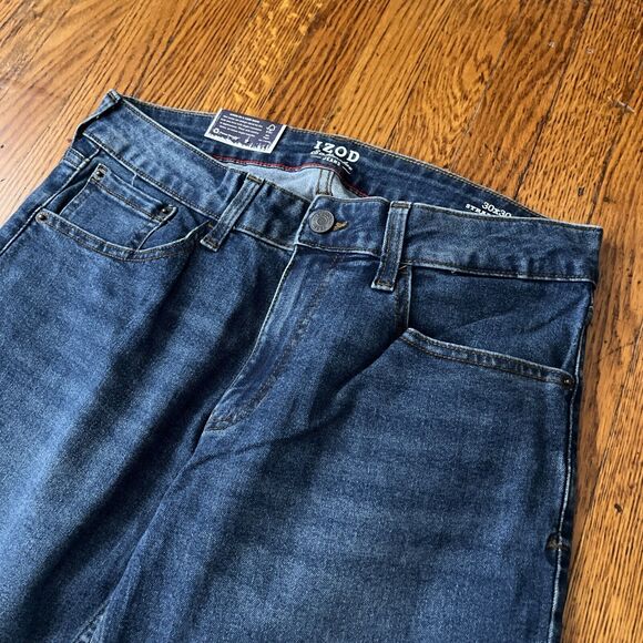 NWT Izod Men's 30x30 Saltwater Straight Fit Stretch Dark Wash Blue Jeans - Picture 2 of 9